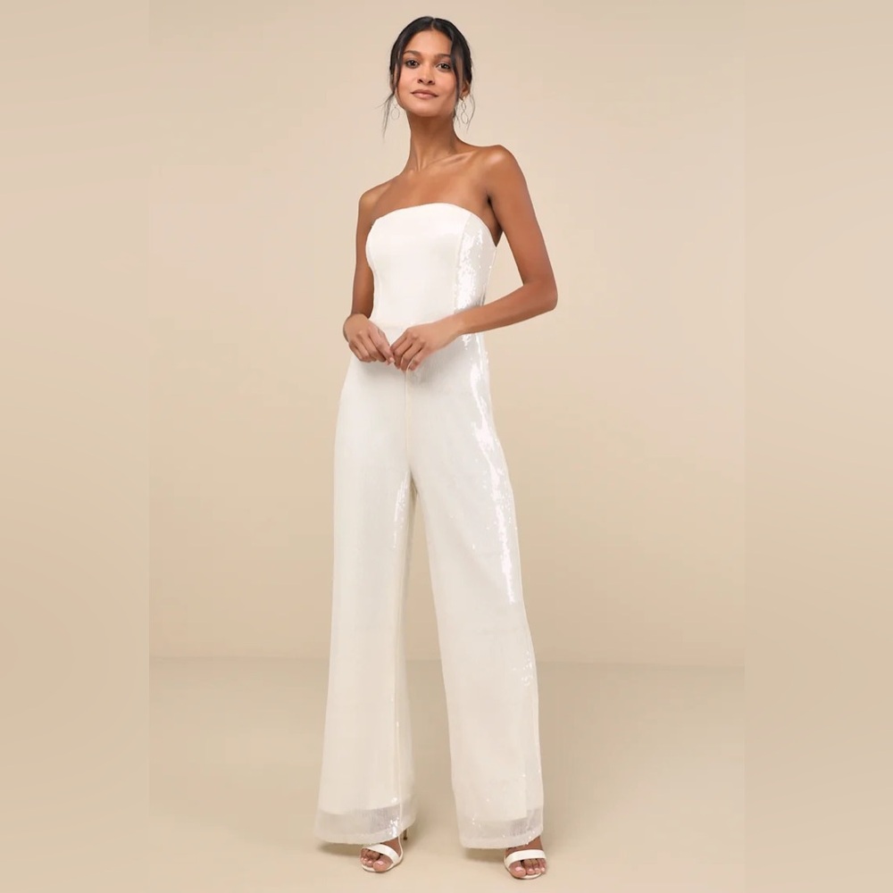 Lulu's White Strapless Jumpsuit